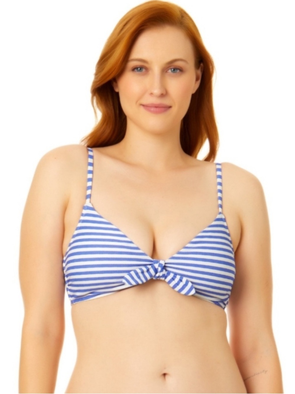 Blue and White Striped Knot Front Bikini Top.
Size 2X